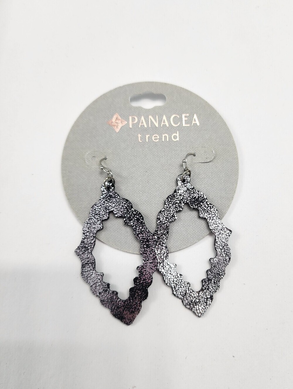 NEW! Panacea Trend Leather Like Black/Silver Metallic Open Cut Dangle Earrings
